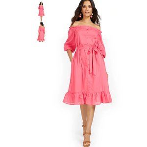 NEW With Tags - NWT - Pink Off the Shoulder Midi Dress - Large